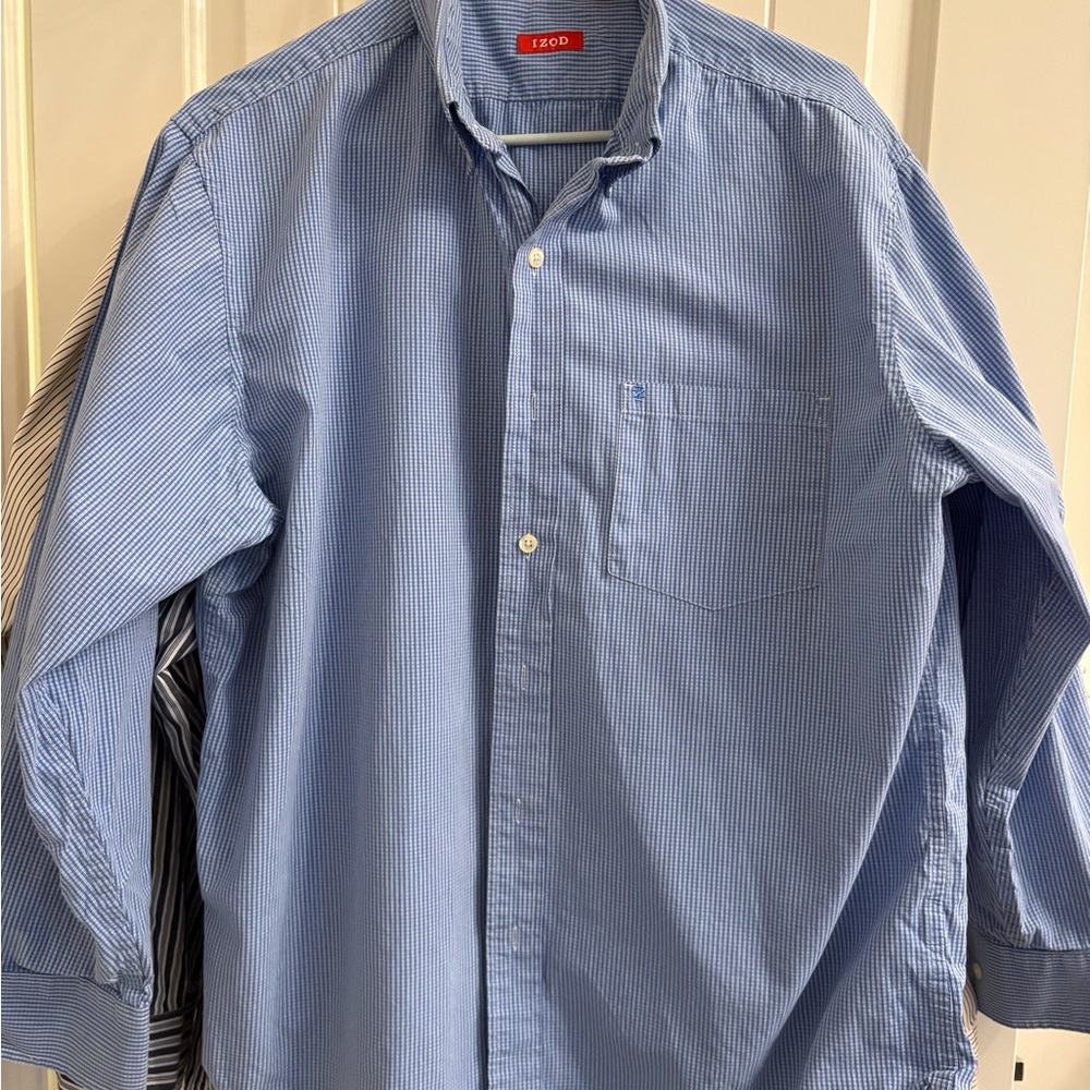 Izod Men's Light Blue Pinstripe Button Down Shirt